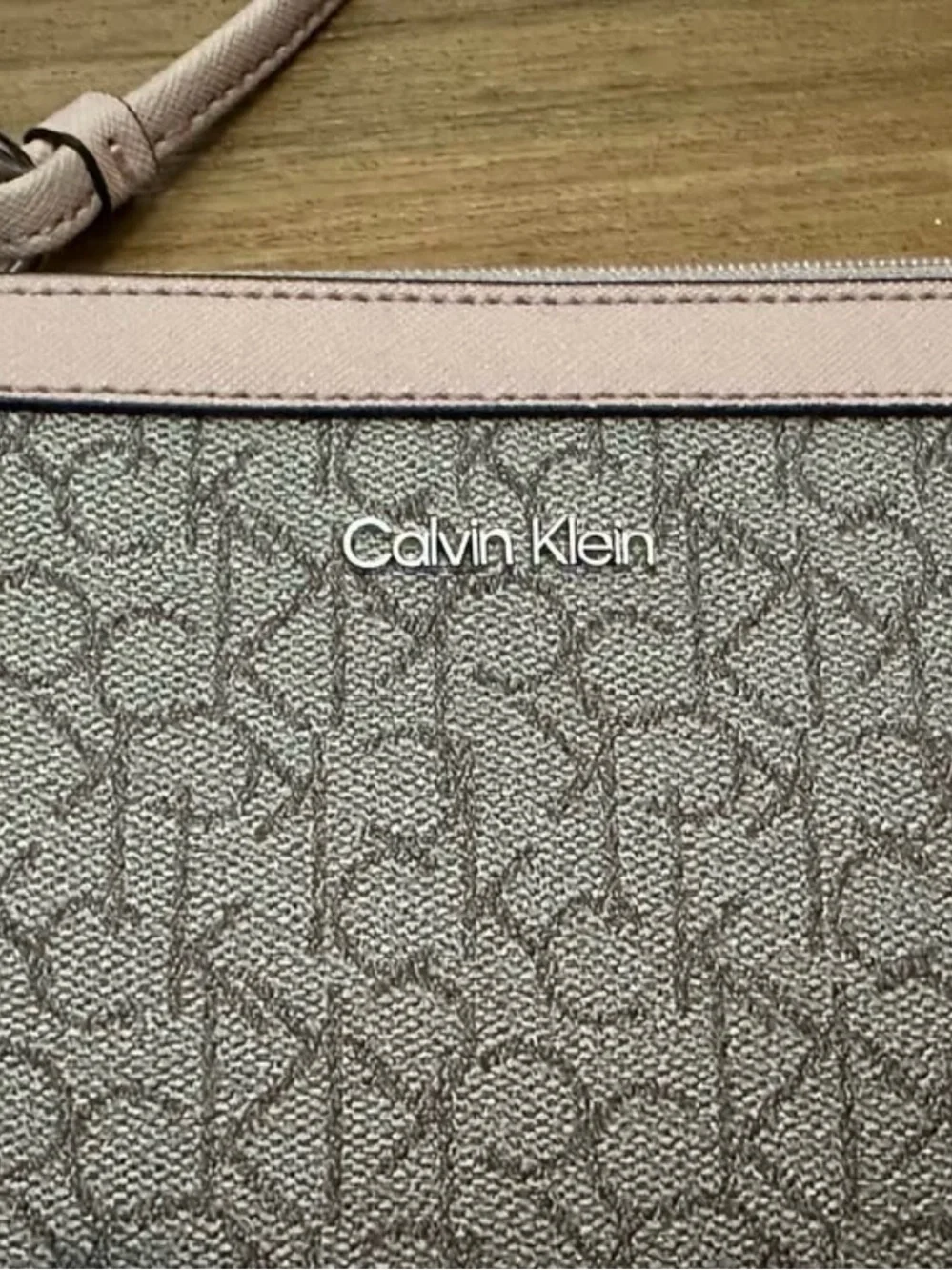 Calvin Klein Pink and Gray Signature Wristlet Clutch
